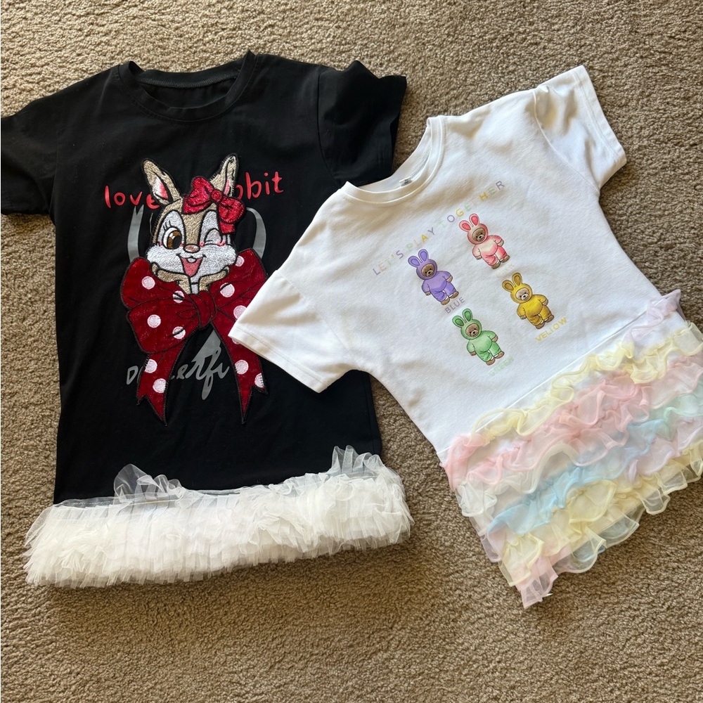 Girls Dress Set(2pcs) Size 5 yers Bunny & Rainbow Tulle, Party/Everyday Outfits